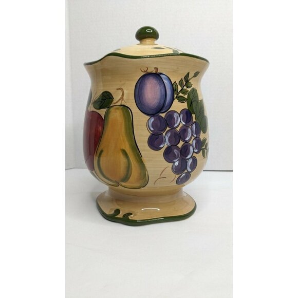 Home Trends Granada Fruit Medium Canister 9" gasket lid apple grapes pear - Picture 2 of 12